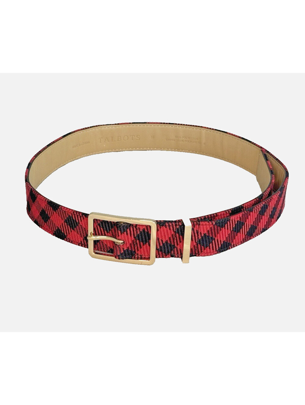 Talbots Buffalo Plaid Women's Red Black Belt Gold Buckle 40" Sz M EUC